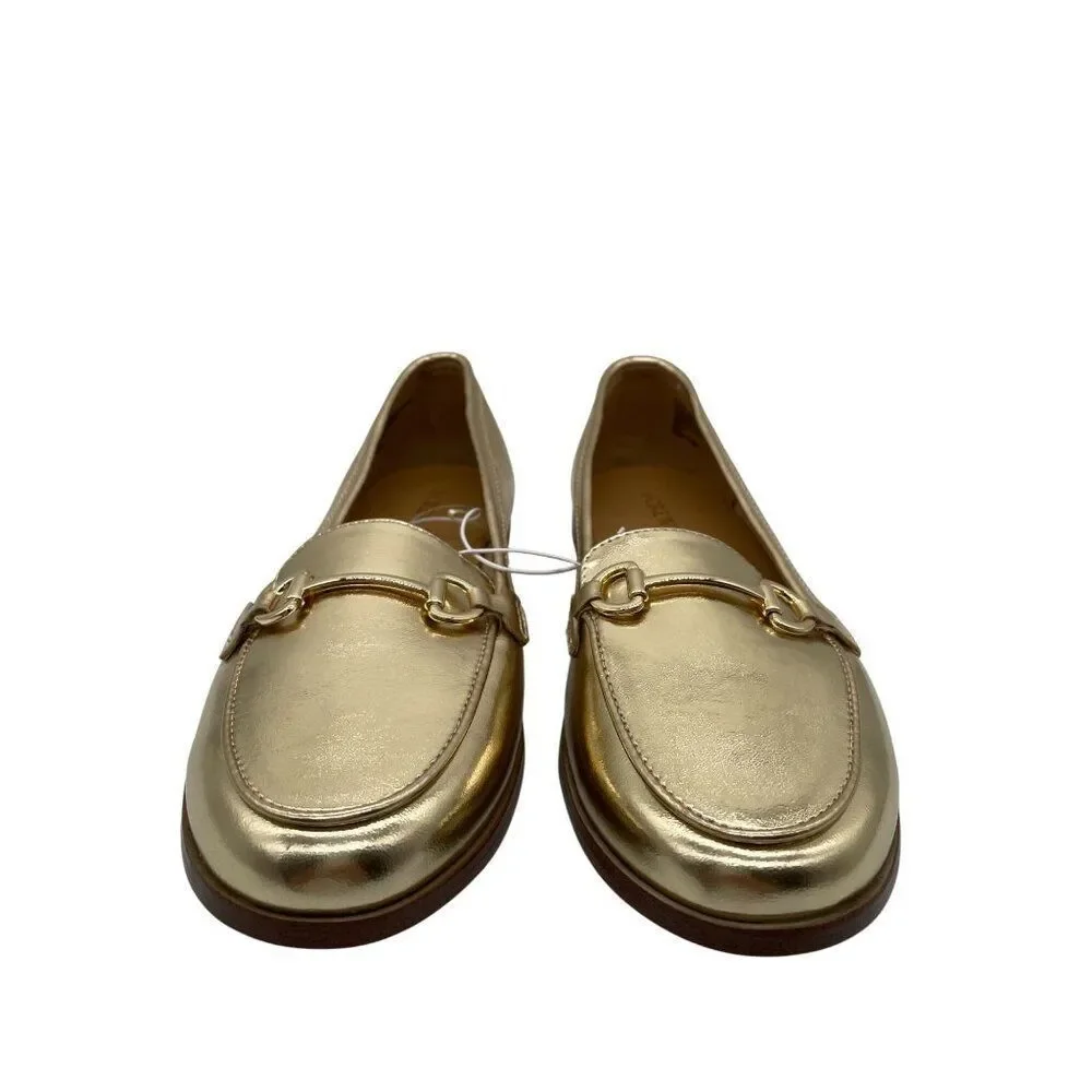 J. Crew Crew Cuts Girls Metallic Gold Horse Bit Loafers‎ Flats Sz 5 Preppy Shool